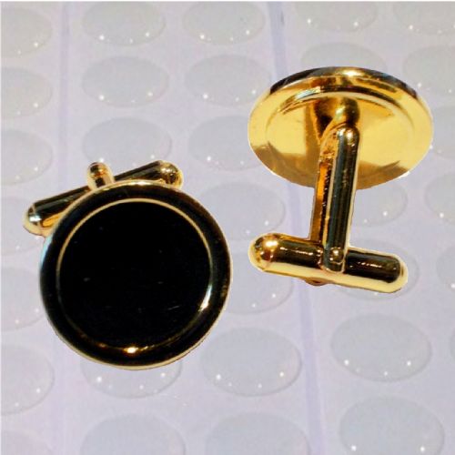 Cufflink Pair Round 16mm gold and clear dome